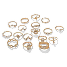 Load image into Gallery viewer, 17 pc Boho Crystal Stone Ring Set