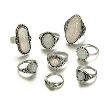 Load image into Gallery viewer, 8 pc Boho Vintage Opal Ring Set