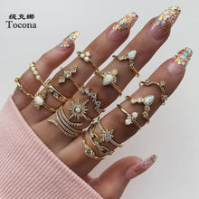 Load image into Gallery viewer, 17 pc Boho Crystal Stone Ring Set

