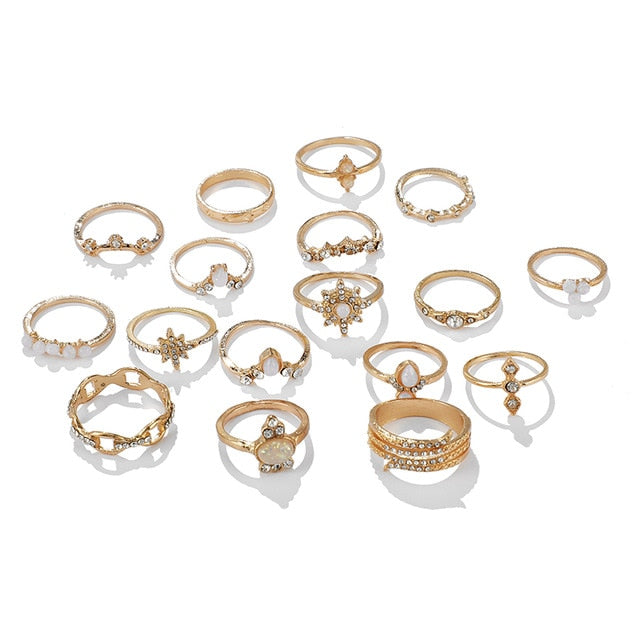 17 pc Boho Crystal Stone Ring Set