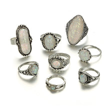 Load image into Gallery viewer, 8 pc Boho Vintage Opal Ring Set
