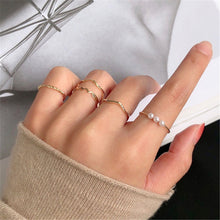 Load image into Gallery viewer, 5 pc Minimalistic Gold Pearl Ring Set
